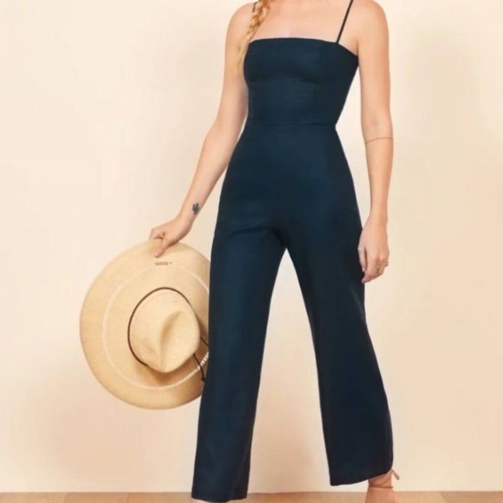 Reformation Linen Square Neck Jumpsuit with Tie Back